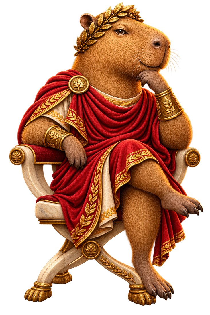 Capycaesar thinking on his throne